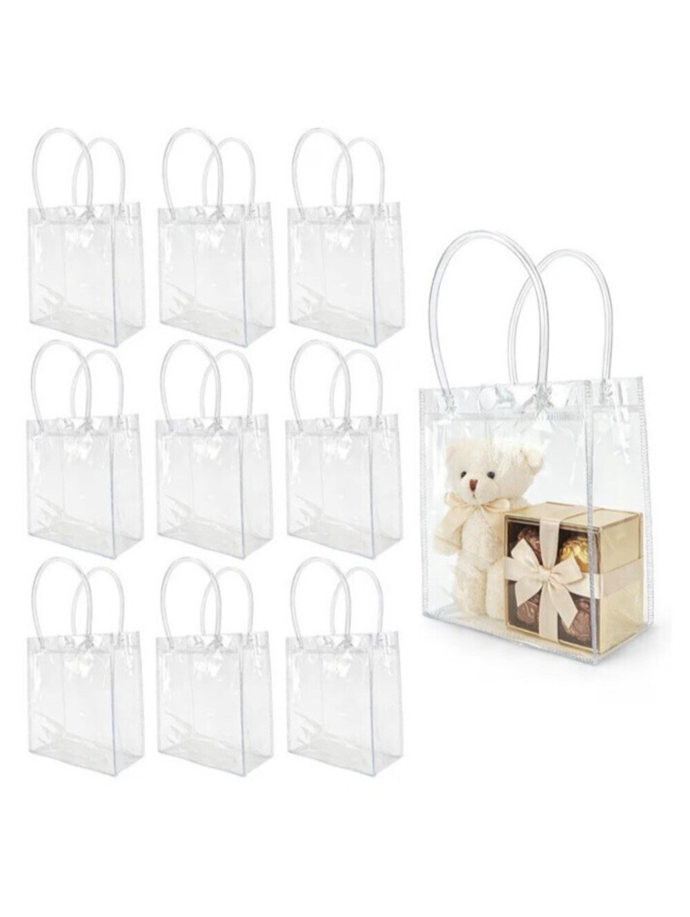 Clear PVC Gift Bags With Handles Transparent Plastic Tote 10pc Goodie Party Bags